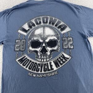 Laconia Motorcycle Week Shirt Mens Large Blue New Hampshire 2022 Biker Skull Tee